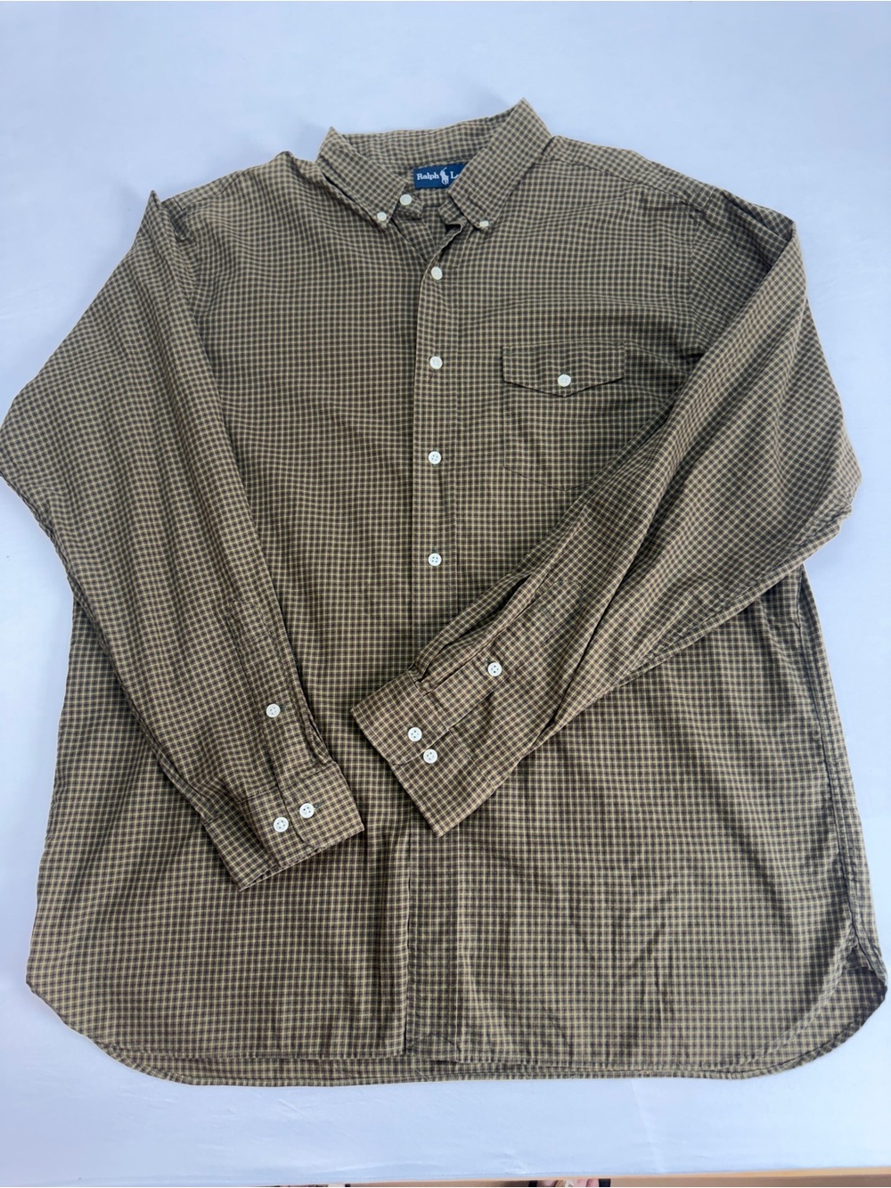 Ralph Lauren Olive Brown Check Button-Down Shirt